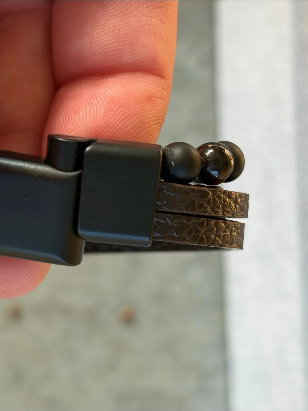 Hand Crafted Brown Leather Wrap Bracelet with Black and Tiger Eye Beads